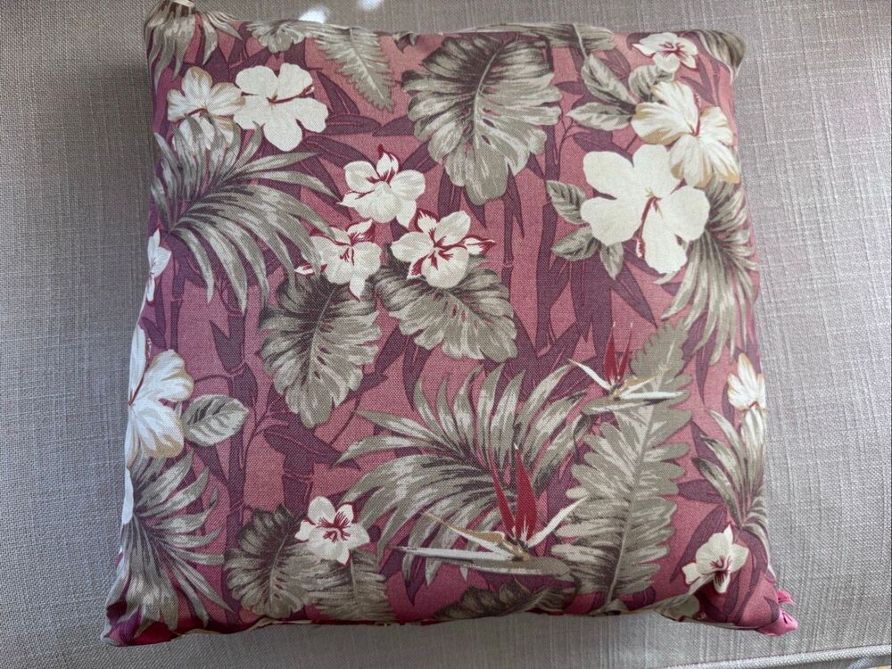 Hawaiian double sided striped decorative pillow 90s hibiscus tropical floral red